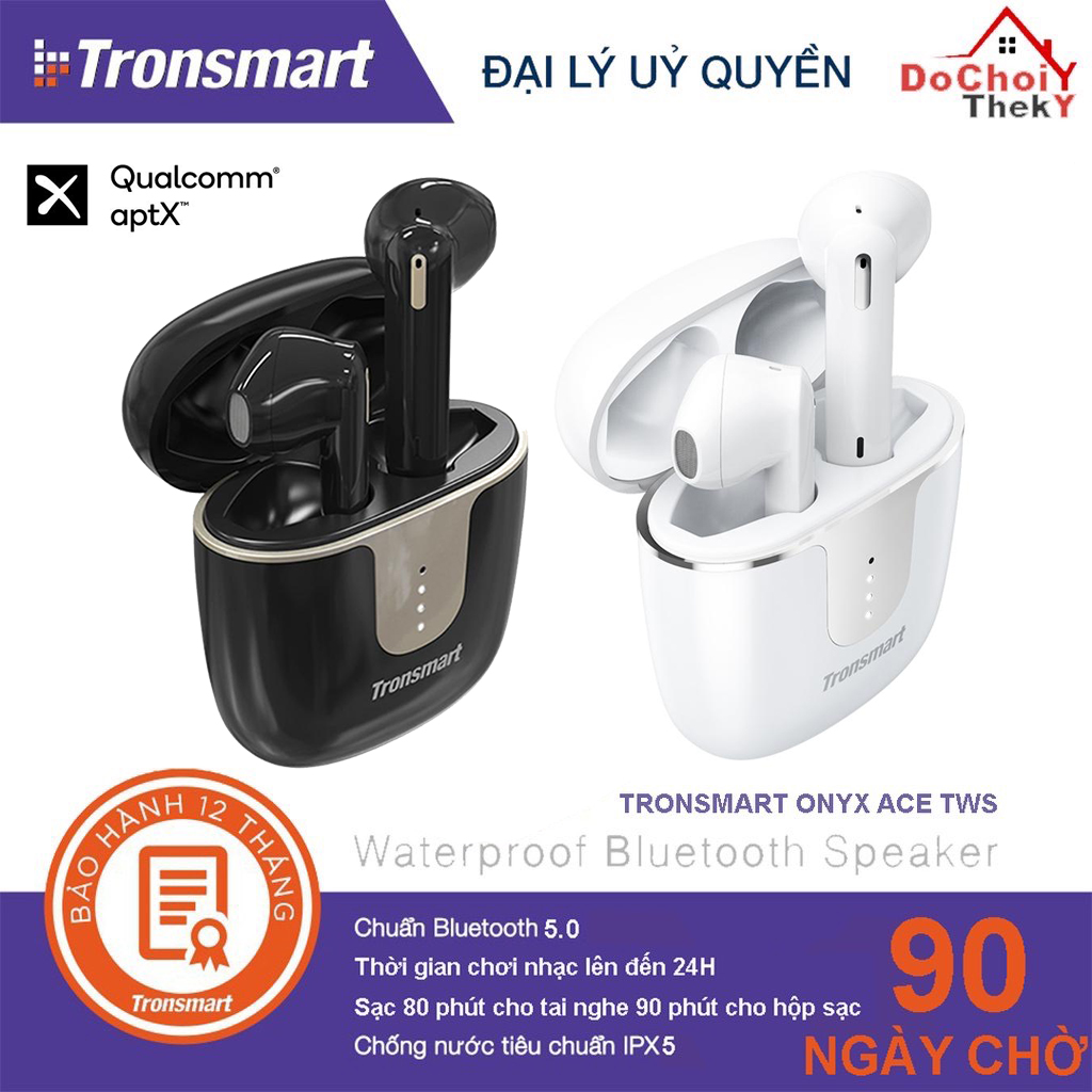 Tai Nghe Bluetooth Tronsmart Onyx Ace TWS không dây 5.0 chống nước IPX5 tích hợp công nghệ Qualcomm APTX hủy tiếng ồn cao cấp Với 4 Micro, 24H Giờ Chơi 